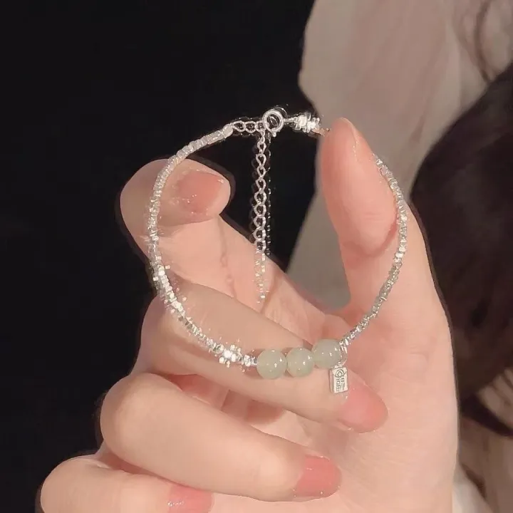 Silver Agate Bracelet Women's Ins2025 New Luxury Small Audience Design Versatile Retro Beaded Hand Bracelet Gift
