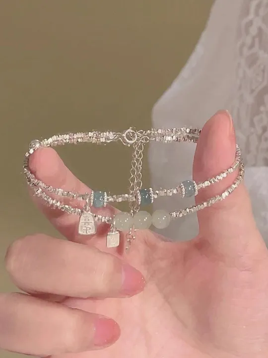 Silver Agate Bracelet Women's Ins2025 New Luxury Small Audience Design Versatile Retro Beaded Hand Bracelet Gift