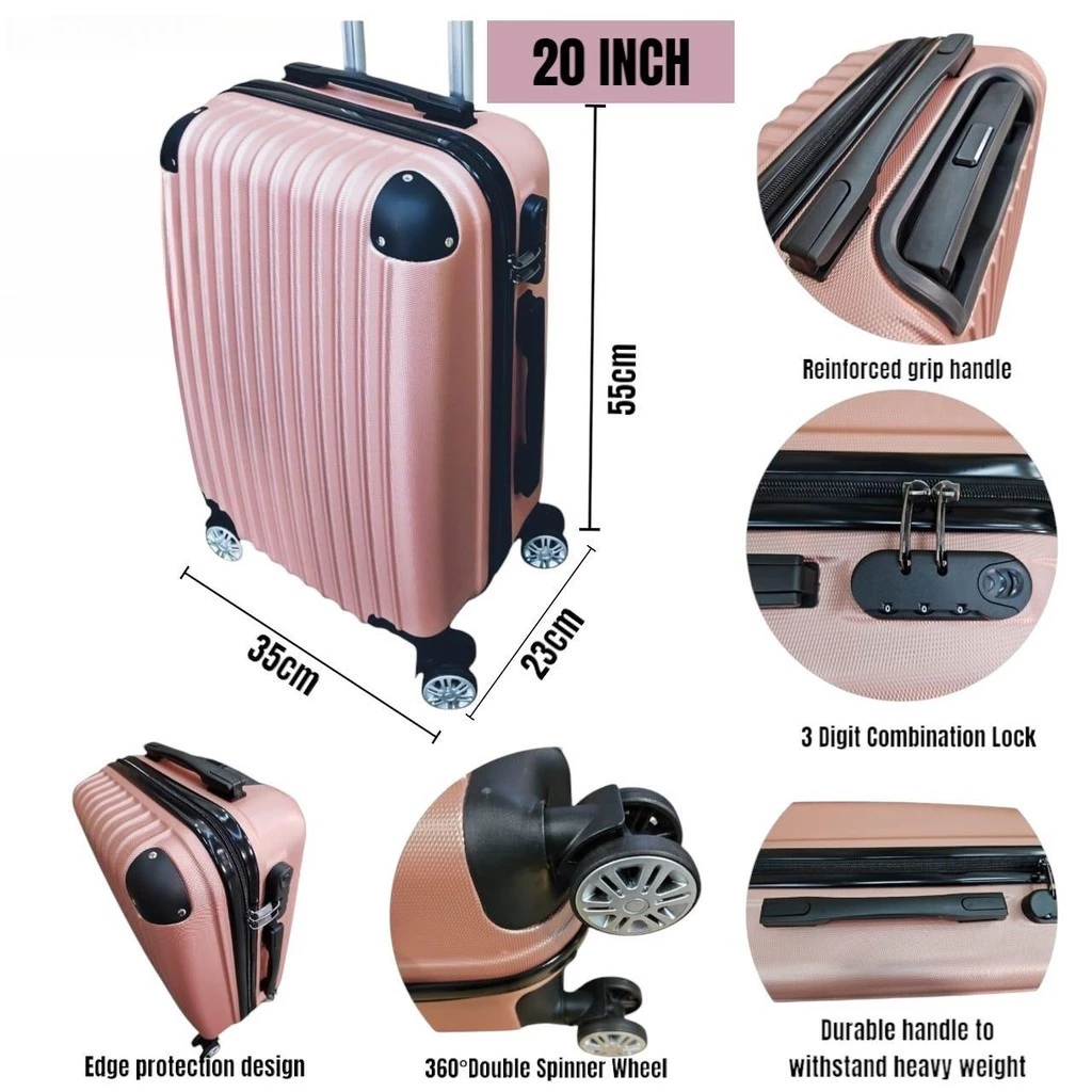 Plain travel luggage bag 16inch 20inch 24inch ABS material suitcase beg bagasi