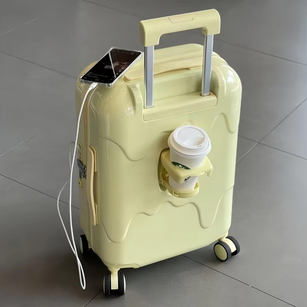 AVIVA Luggage Ice Cream Style USB Cup Holder Multi-functional Suitcase PC Material Glossy Colored Lightweight Affordable