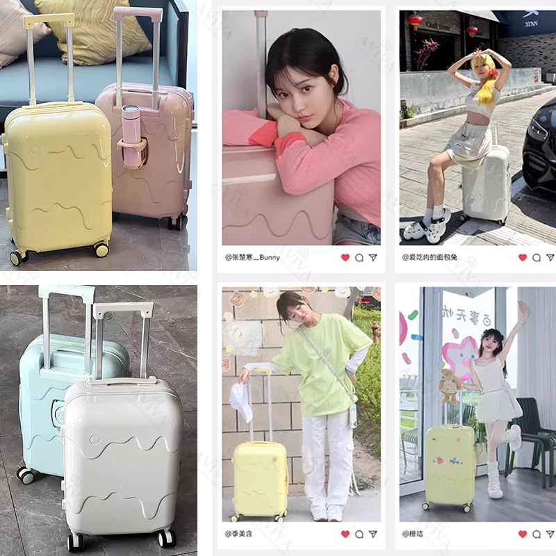 AVIVA Luggage Ice Cream Style USB Cup Holder Multi-functional Suitcase PC Material Glossy Colored Lightweight Affordable