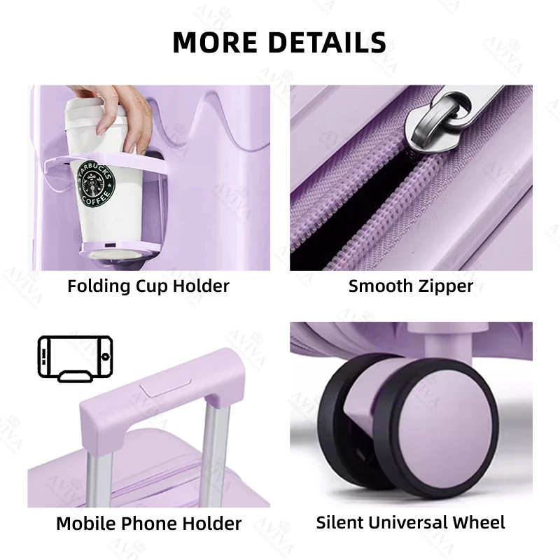 AVIVA Luggage Ice Cream Style USB Cup Holder Multi-functional Suitcase PC Material Glossy Colored Lightweight Affordable