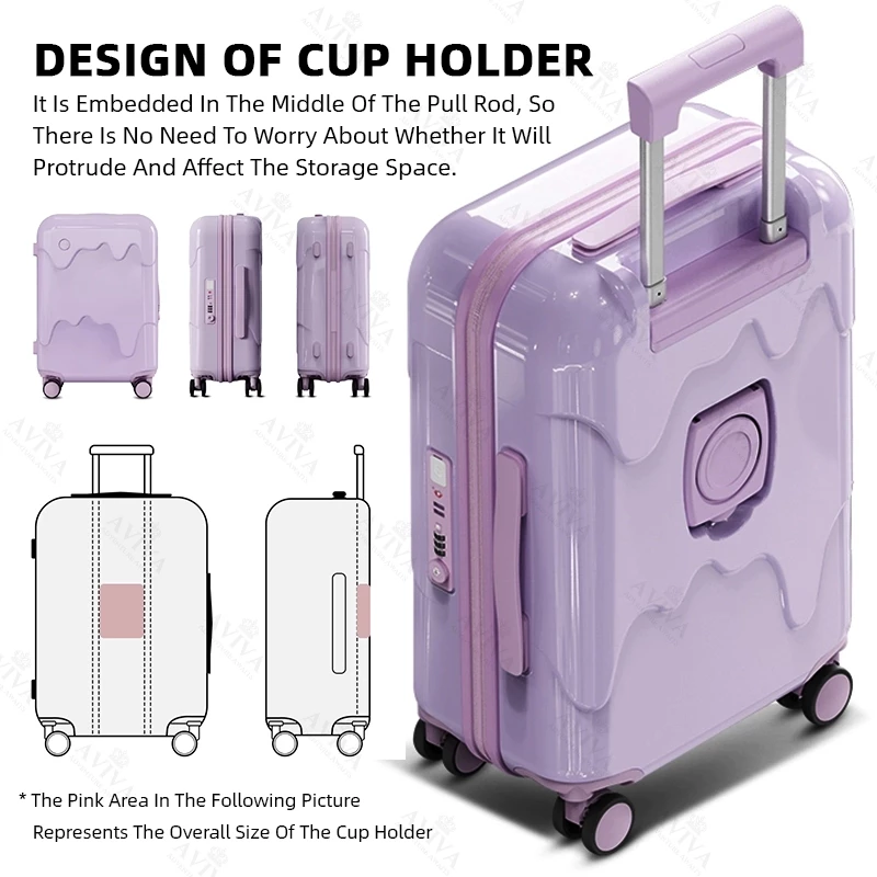 AVIVA Luggage Ice Cream Style USB Cup Holder Multi-functional Suitcase PC Material Glossy Colored Lightweight Affordable