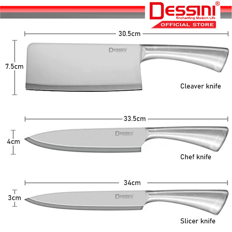 DESSINI ITALY 8 IN 1 Stainless Steel Knife Cleaver Scissor Peeler Cutting Storage Holder Cutlery Organizer Pisau Gunting