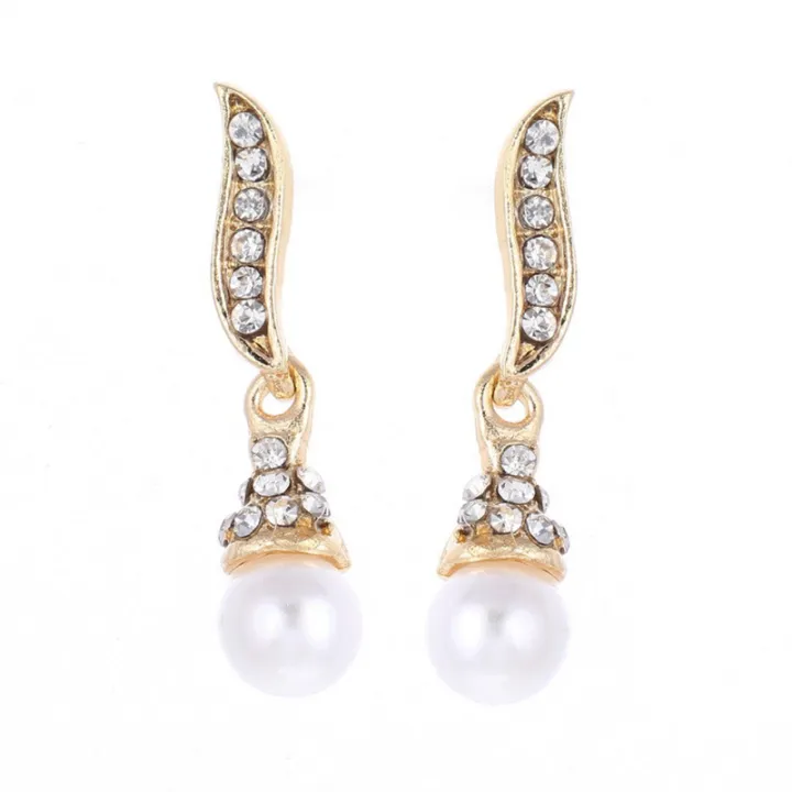 【HOMP】SAWU Bridal Women Necklace Faux Pearl Rhinestone Charms Wedding Earrings Jewelry Set