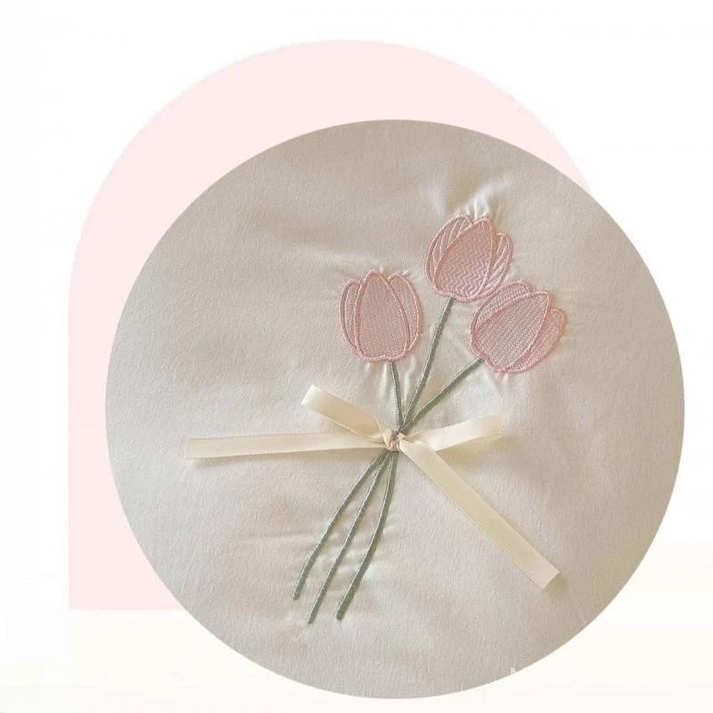 Fairy Princess Style Bedding Kit Washed Cotton Lace Yarn Three-Dimensional Flower Embroidery Bed Skirt/Bed Sheet+Quilt