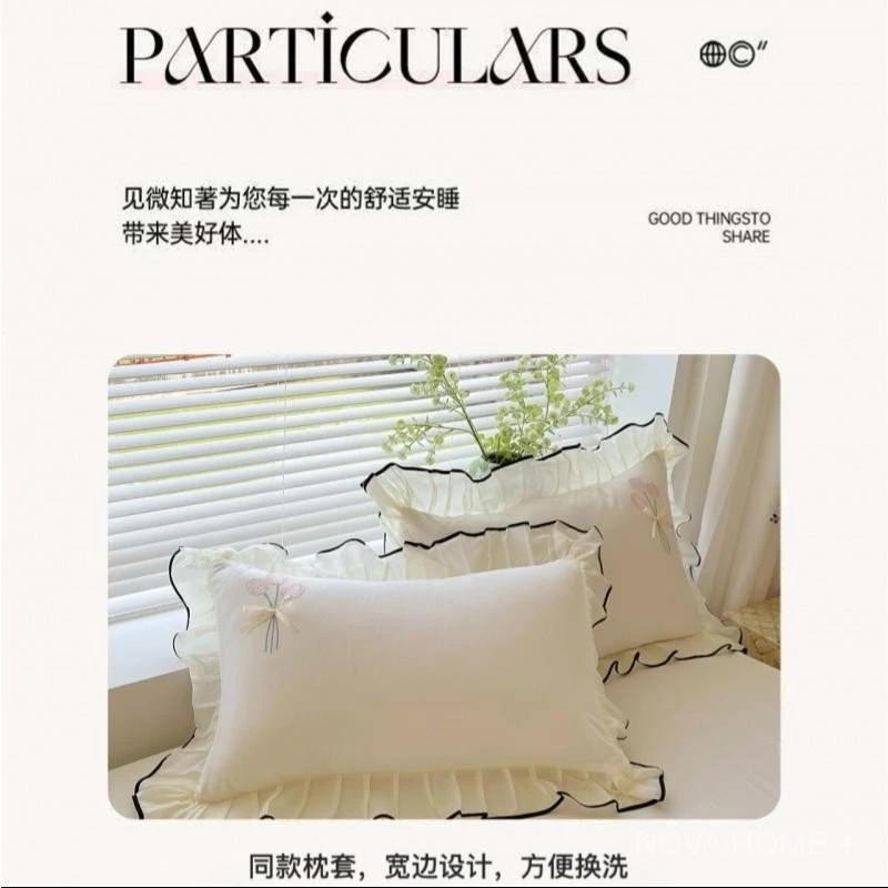 Fairy Princess Style Bedding Kit Washed Cotton Lace Yarn Three-Dimensional Flower Embroidery Bed Skirt/Bed Sheet+Quilt