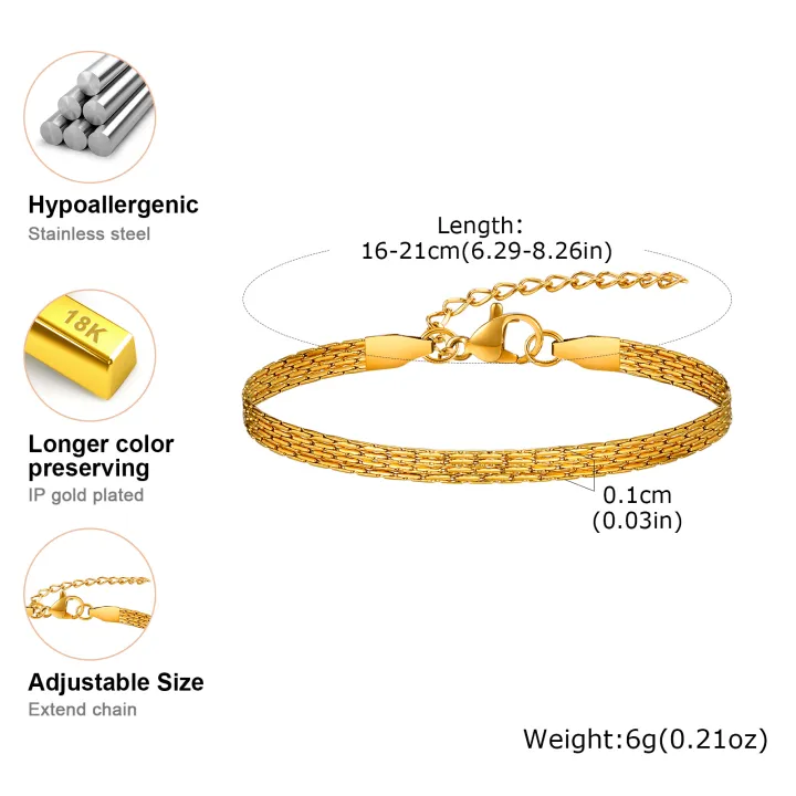 Vnox Stylish Gold-Tone Beaded Chain Bracelet for Women, Layered Charm Wristband, Perfect Fashion Jewelry for Birthday Gifts