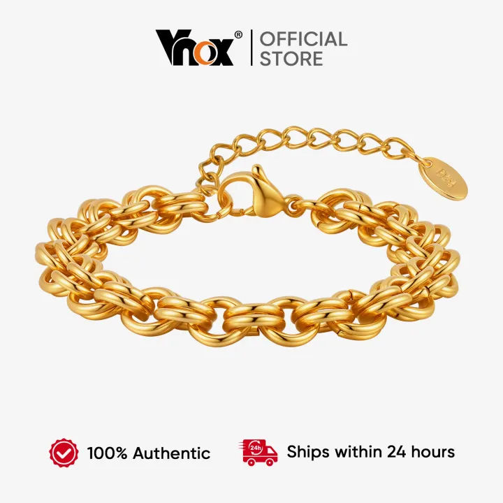 Vnox Stylish Gold-Tone Beaded Chain Bracelet for Women, Layered Charm Wristband, Perfect Fashion Jewelry for Birthday Gifts