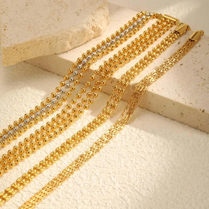 Vnox Stylish Gold-Tone Beaded Chain Bracelet for Women, Layered Charm Wristband, Perfect Fashion Jewelry for Birthday Gifts