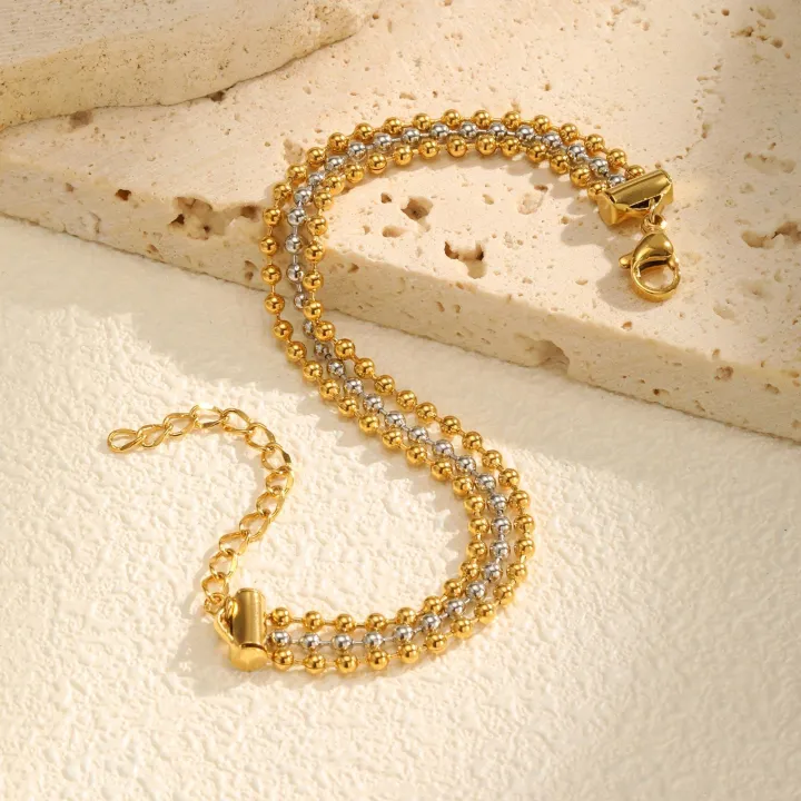 Vnox Stylish Gold-Tone Beaded Chain Bracelet for Women, Layered Charm Wristband, Perfect Fashion Jewelry for Birthday Gifts