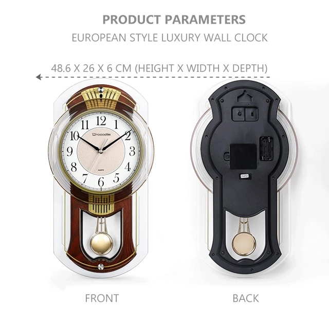 Crocodile 48.6 (h) x 26 (w) x 6 cm depth Sweep Pendulum Melody Wooden Pattern Classic Grandfather Wall Clock CPS6126