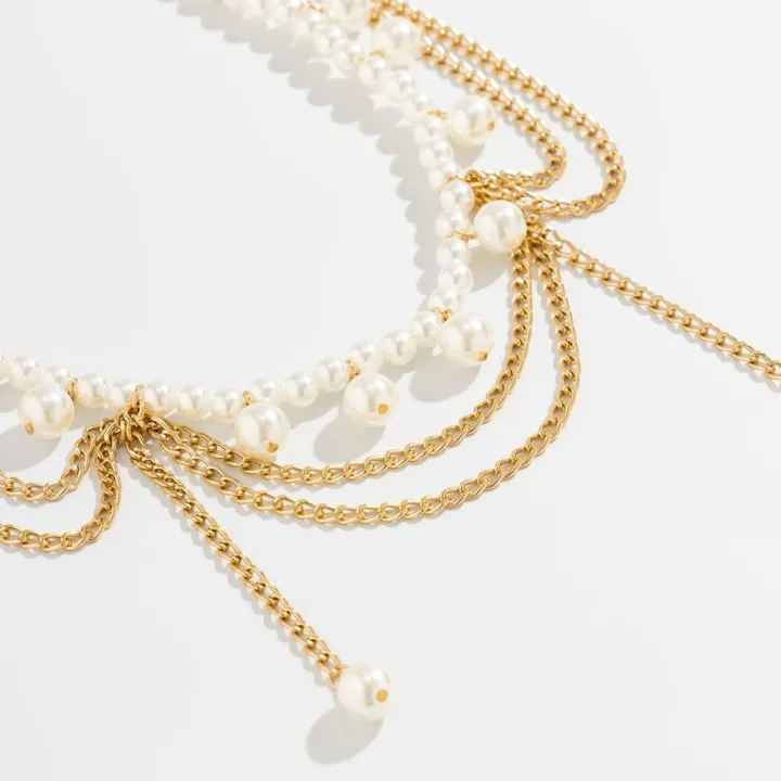 SALTBLOOM Silver Metal Body Chain Body Jewelry Gold Pearl Tassel Waist Chain Tassels Star Women