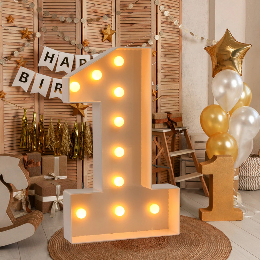 【Local Stock】73Cm 0-9 Giant Kt Board With Led Light Large Number Frame Backdrop Board For Kids 1St Birthday Decoration Set