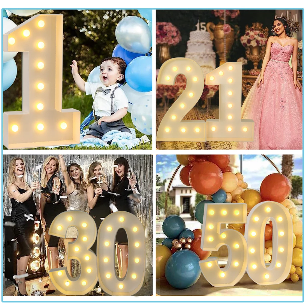 【Local Stock】73Cm 0-9 Giant Kt Board With Led Light Large Number Frame Backdrop Board For Kids 1St Birthday Decoration Set