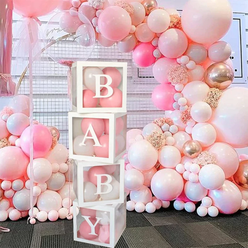 【Local Stock】25x25CM A-Z Alphabet DIY Name Transparent Balloon Box Boy Girl Baby Shower Wedding Birthday Party Decoration