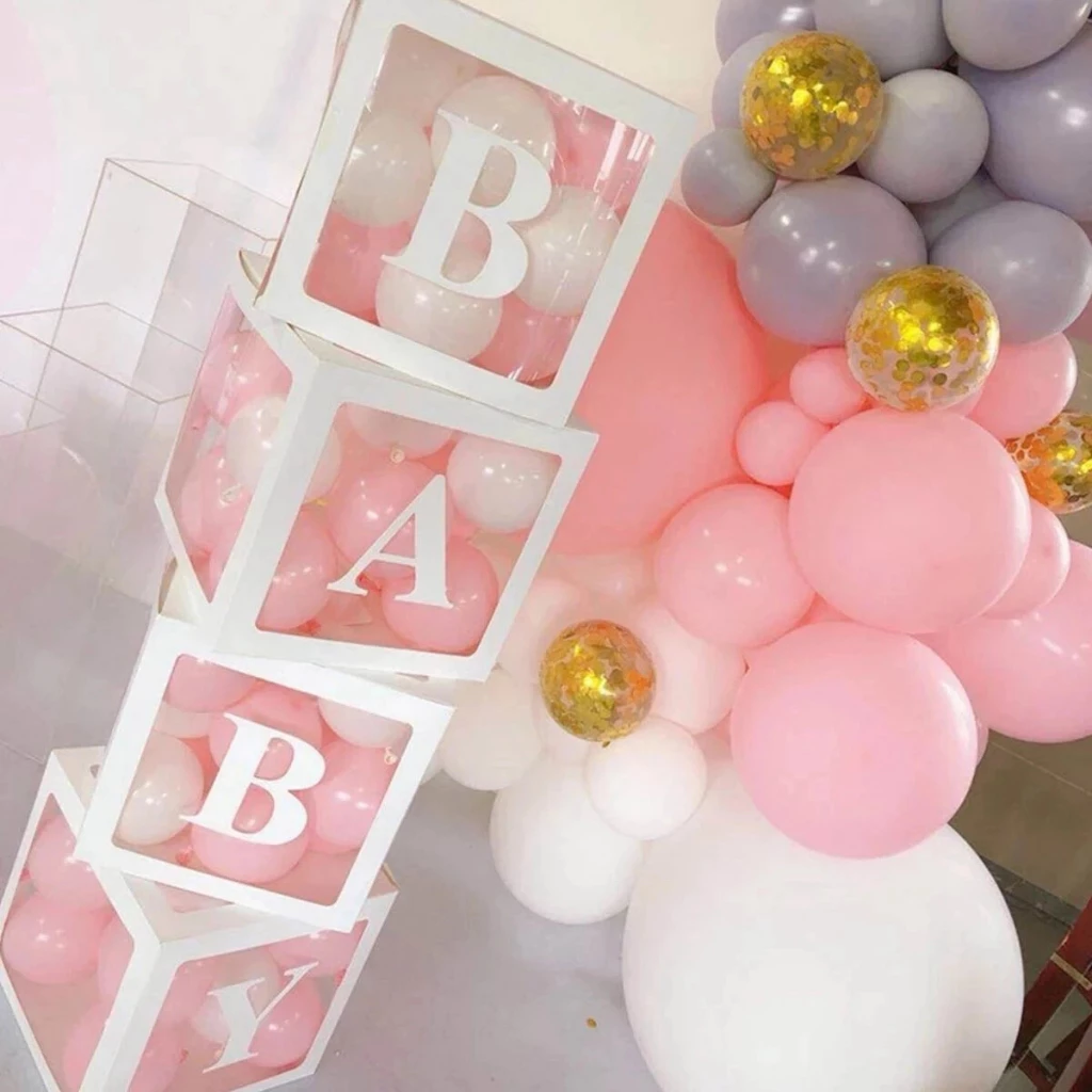 【Local Stock】25x25CM A-Z Alphabet DIY Name Transparent Balloon Box Boy Girl Baby Shower Wedding Birthday Party Decoration