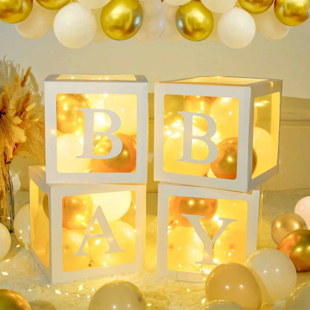 【Local Stock】25x25CM A-Z Alphabet DIY Name Transparent Balloon Box Boy Girl Baby Shower Wedding Birthday Party Decoration