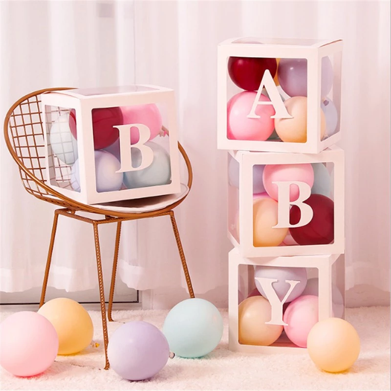 【Local Stock】25x25CM A-Z Alphabet DIY Name Transparent Balloon Box Boy Girl Baby Shower Wedding Birthday Party Decoration