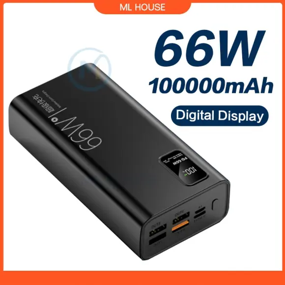 Bank kuasa 100000mAh Fast Charge Digital Display PowerBank PD 66W QC3.0 Original Powerbank Dual USB Smart Powerbank