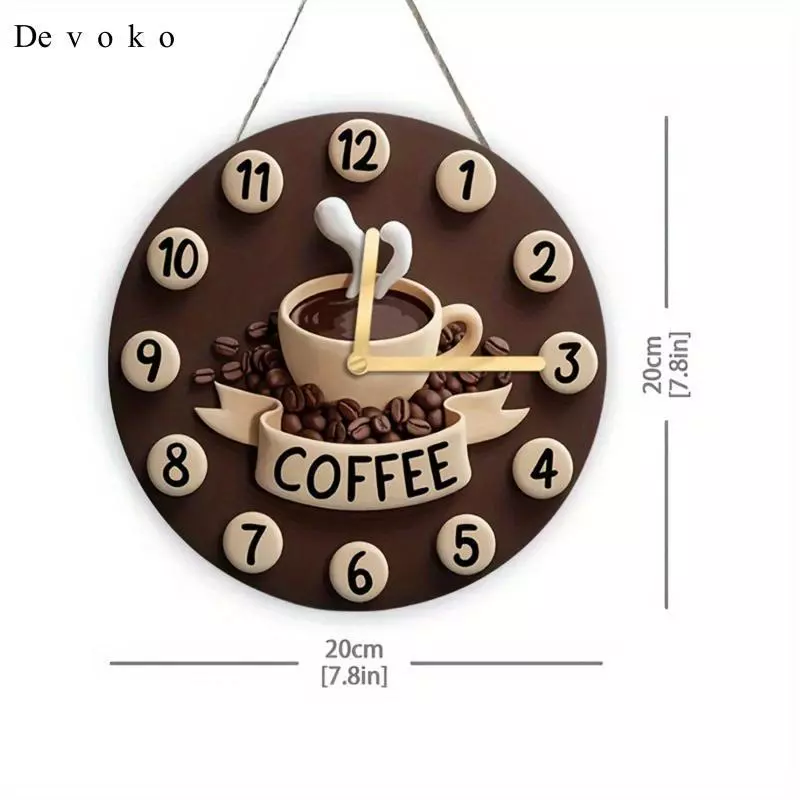 Devoko Coffee Cup Clock Hanges Ornament Wall Decor, 2D Centerpiece, Home Decoration,