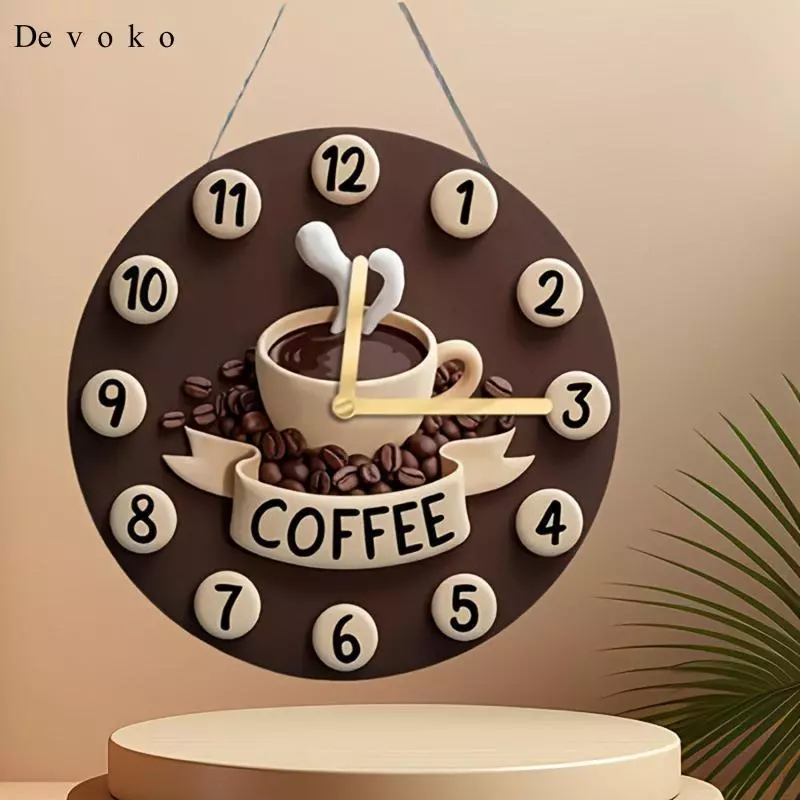 Devoko Coffee Cup Clock Hanges Ornament Wall Decor, 2D Centerpiece, Home Decoration,