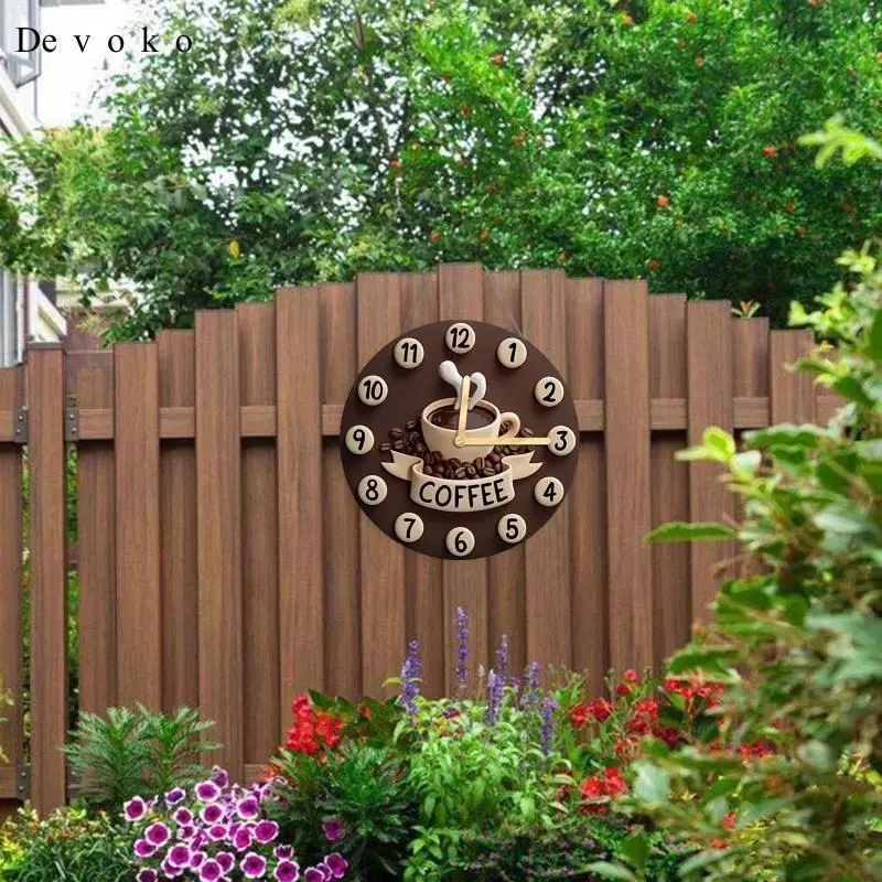 Devoko Coffee Cup Clock Hanges Ornament Wall Decor, 2D Centerpiece, Home Decoration,