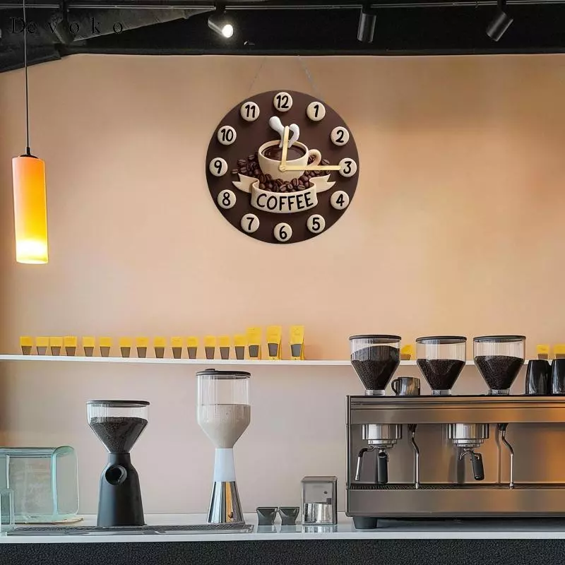 Devoko Coffee Cup Clock Hanges Ornament Wall Decor, 2D Centerpiece, Home Decoration,