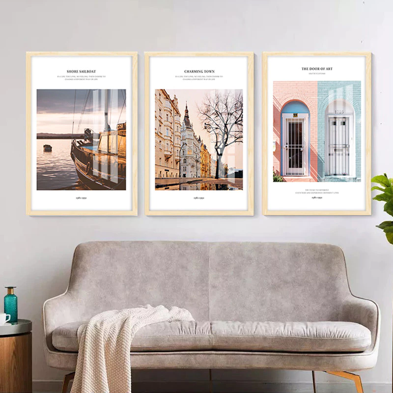 A4/A3 Frame 3PCS Monet Abstract Starry Sky Poster Beautiful Landscape Canvas Seagull Ocean Picture Ferris Wheel Big Ben Eiffel