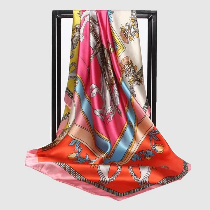 90cm Tudung Bawal Silk Scarf Shawl Square Floral Shiny Lady Women Muslim Hijab Sarung Aisya