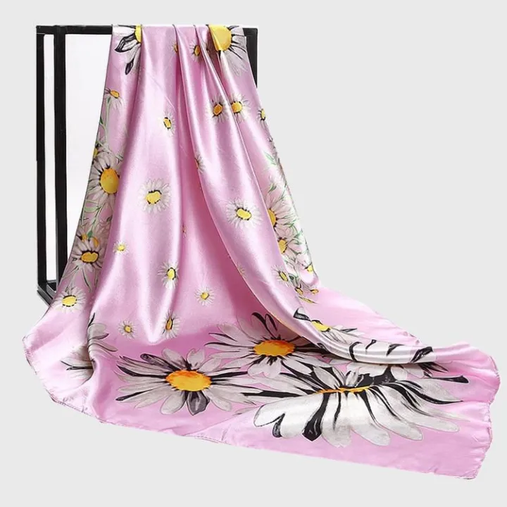 90cm Tudung Bawal Silk Scarf Shawl Square Floral Shiny Lady Women Muslim Hijab Sarung Aisya