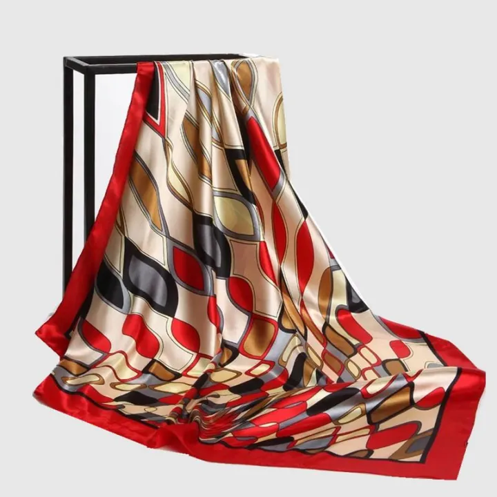90cm Tudung Bawal Silk Scarf Shawl Square Floral Shiny Lady Women Muslim Hijab Sarung Aisya