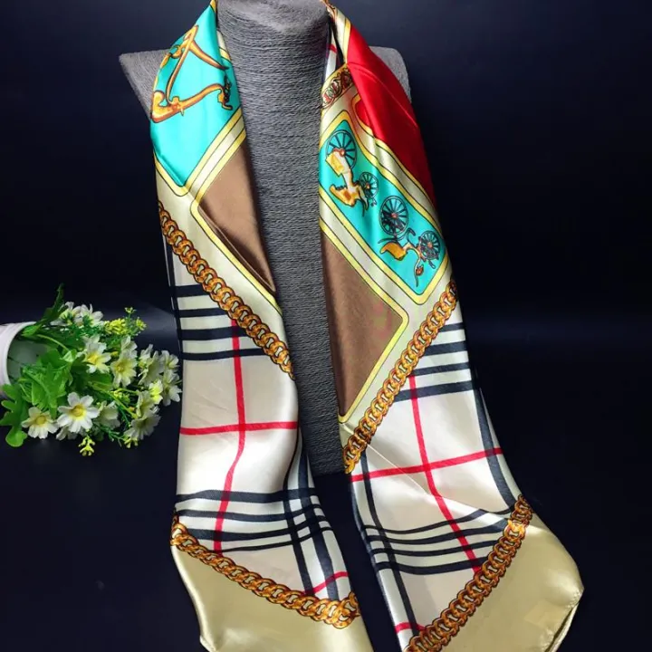 90cm Tudung Bawal Silk Scarf Shawl Square Floral Shiny Lady Women Muslim Hijab Sarung Aisya