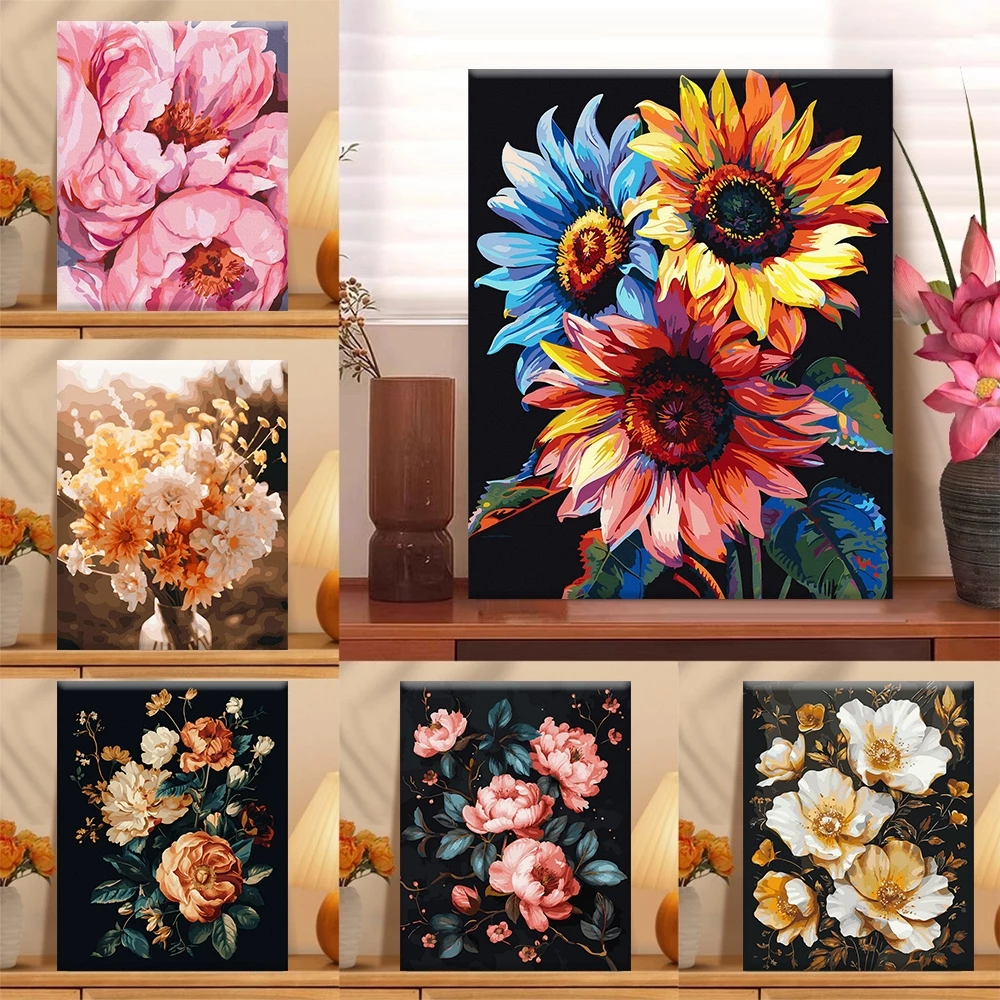 DROFE Painting by Number Flowers Paint by Number With Frame Painting Canvas Wall Art Home Decor
