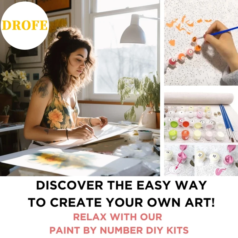 DROFE Painting by Number Flowers Paint by Number With Frame Painting Canvas Wall Art Home Decor