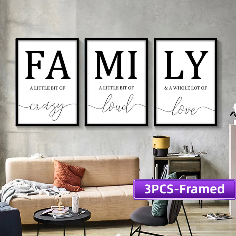 A4/A3 Frame 3PCS FA MI LY Poster Islamic Framed Painting Minimalist Canvas Painting Bedroom Wall Decoration Picture Framed Wall