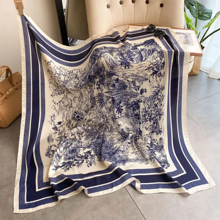 2022 43×43ins(110CM)Silk Scarf Women's Big Shawl Floral Print Shawl Square Kerchief Luxury Brand Square Scarf Women Square Kerchief WJ1014-57