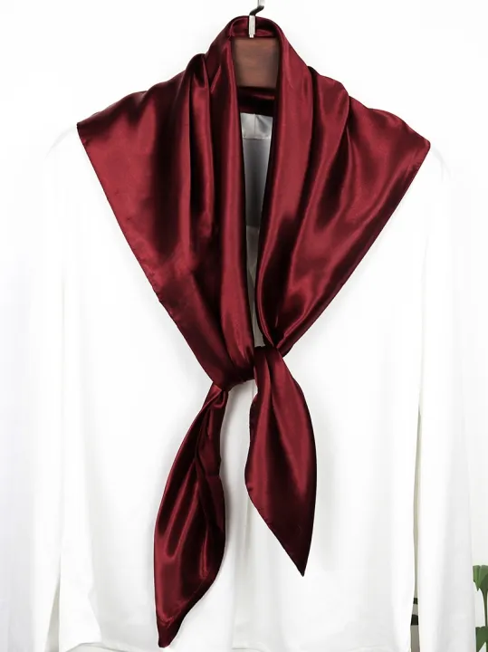 Pure Color Silk Scarf 90CM Large Square Summer Sun Protection Shawl Women's Fashionable Satin Finish Multifunctional Neck Warmer