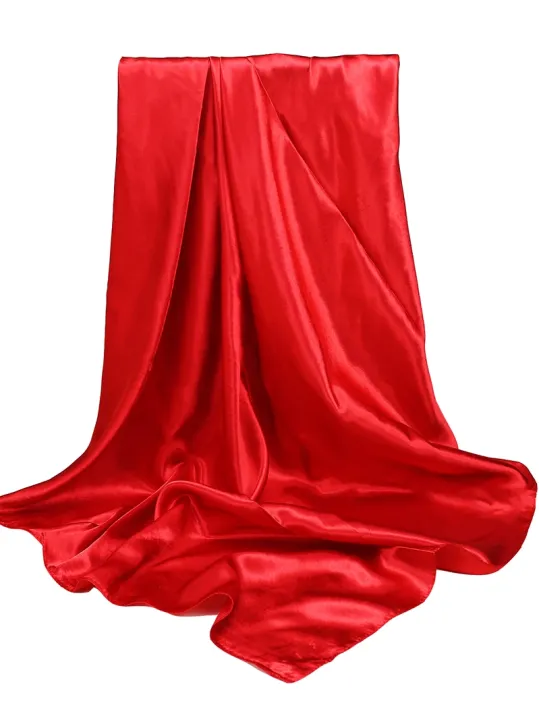Pure Color Silk Scarf 90CM Large Square Summer Sun Protection Shawl Women's Fashionable Satin Finish Multifunctional Neck Warmer