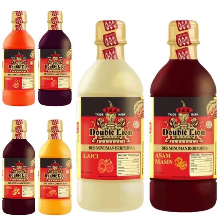 Double Lion Bes Kordial Minuman Pelbagai Perisa 495ml Strawberi/Anggur/Oren/Tembikai Susu dll Huat Tiong