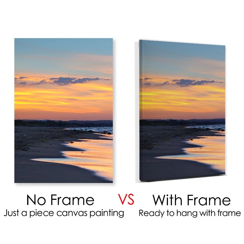 （With Frame）Set of 3 large size 50x70cm Frame Seaside Scenery Poster Sunrise Dusk Canvas Painting Living Room Decor Wall Painting
