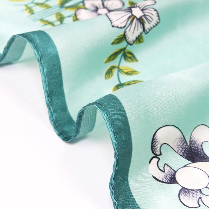 90cm Satin Tudung Print Large Square Scarf Elegant Floral All-match Lady Imitation Silk Scarf Bandana Tops