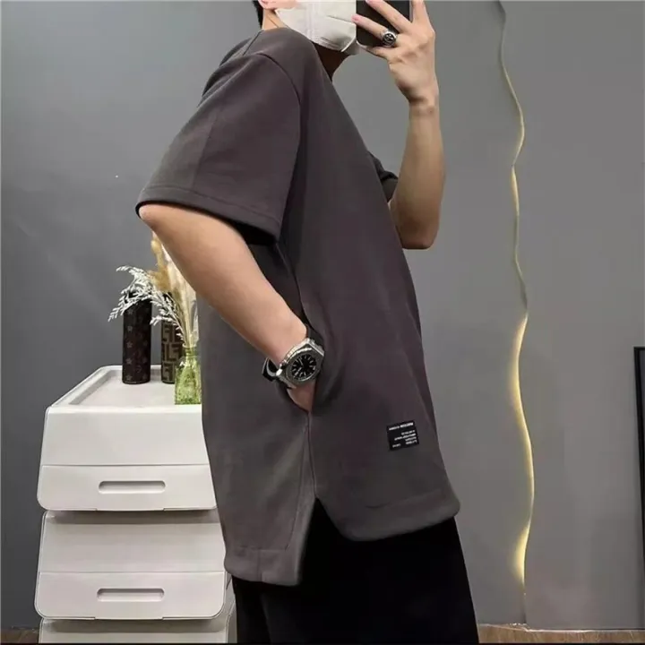 Muslim Veidoo waffle Personalized hidden pocket T Shirt Men Oversize Round Neck Tshirt Man Korean Style unisex Plain Solid Color Tee☀COD