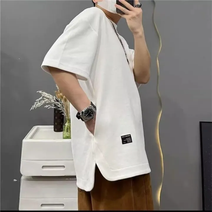 Muslim Veidoo waffle Personalized hidden pocket T Shirt Men Oversize Round Neck Tshirt Man Korean Style unisex Plain Solid Color Tee☀COD