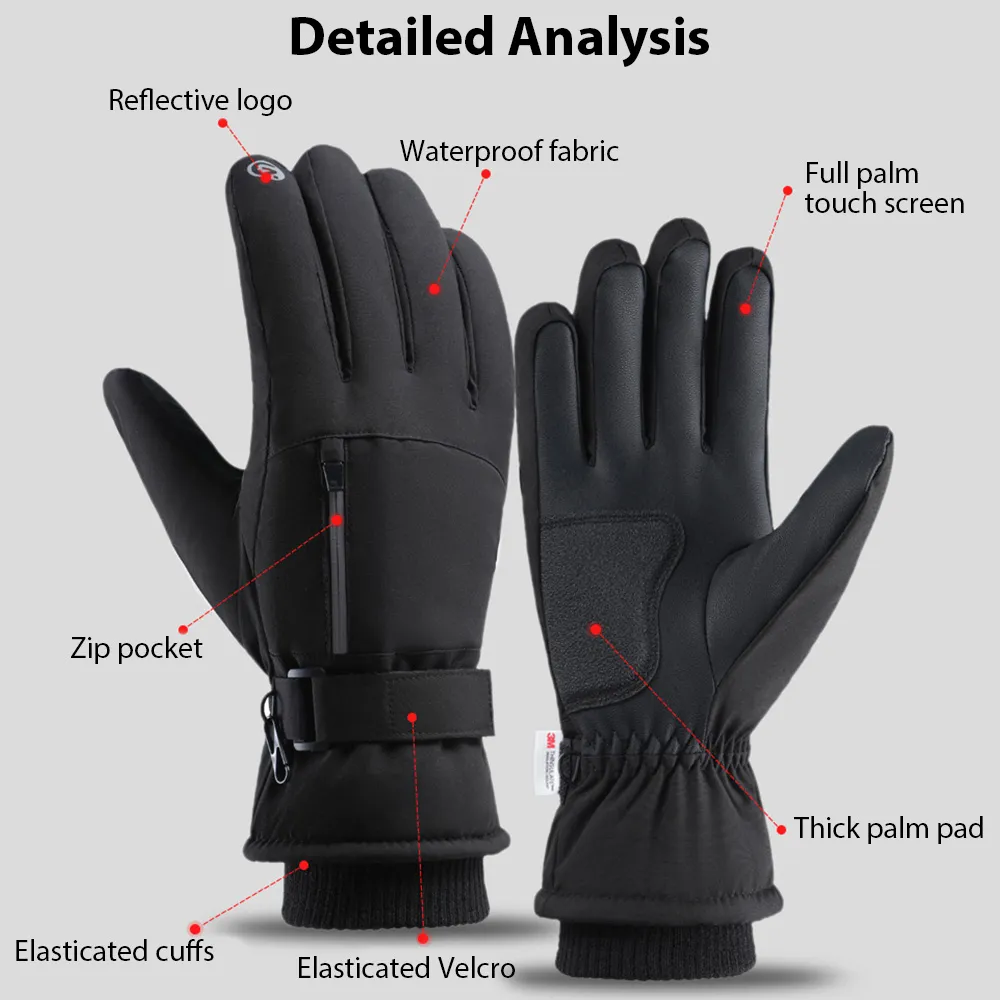 Men Winter Waterproof Cycling Gloves Outdoor Sports Running Motorcycle Ski Touch Screen Fleece Gloves Non-slip Warm Full Fingers