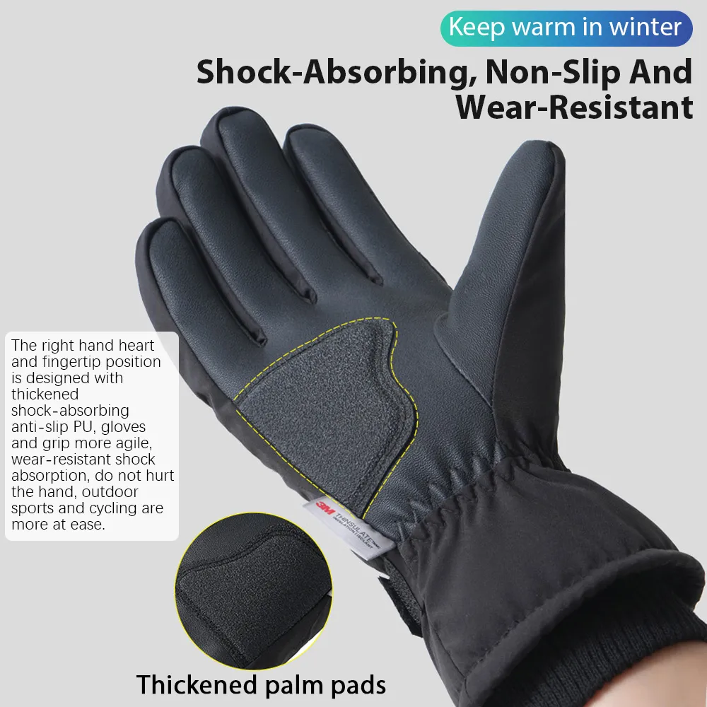 Men Winter Waterproof Cycling Gloves Outdoor Sports Running Motorcycle Ski Touch Screen Fleece Gloves Non-slip Warm Full Fingers