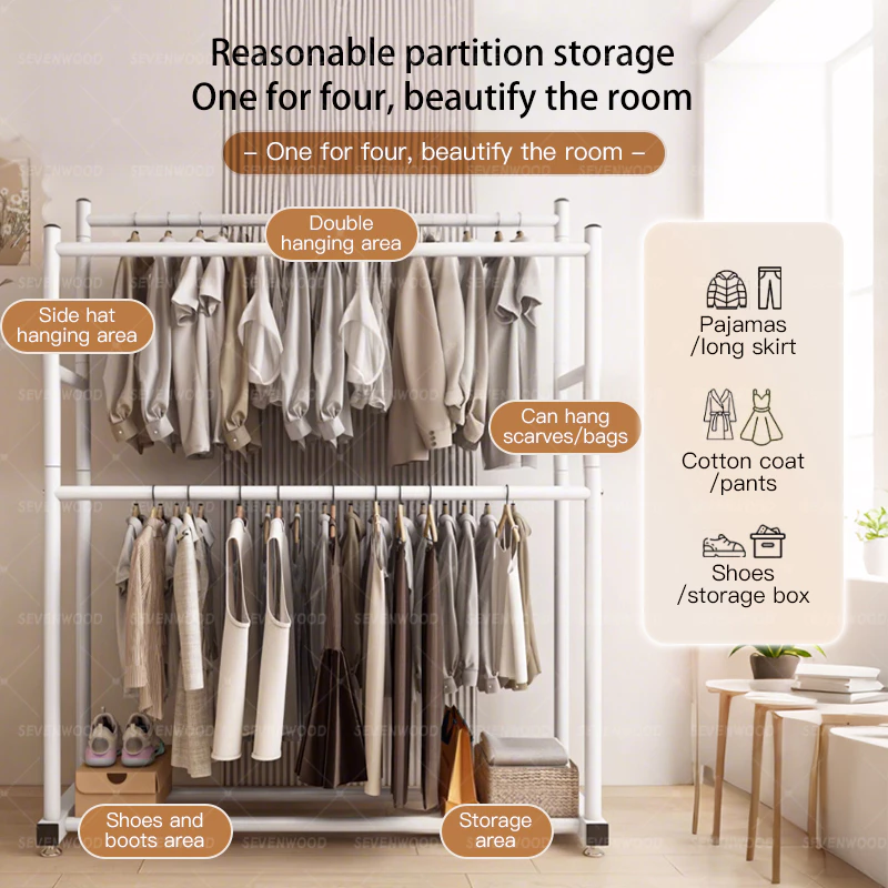 SEVENWOOD Clothes Rack Rak Baju Penyangkut Besi Rack Steel Hanger Organizer Baju Rak Baju Clothing Display 100-150CM