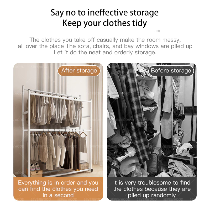 SEVENWOOD Clothes Rack Rak Baju Penyangkut Besi Rack Steel Hanger Organizer Baju Rak Baju Clothing Display 100-150CM