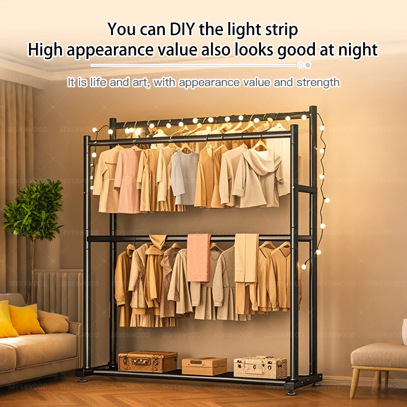 SEVENWOOD Clothes Rack Rak Baju Penyangkut Besi Rack Steel Hanger Organizer Baju Rak Baju Clothing Display 100-150CM