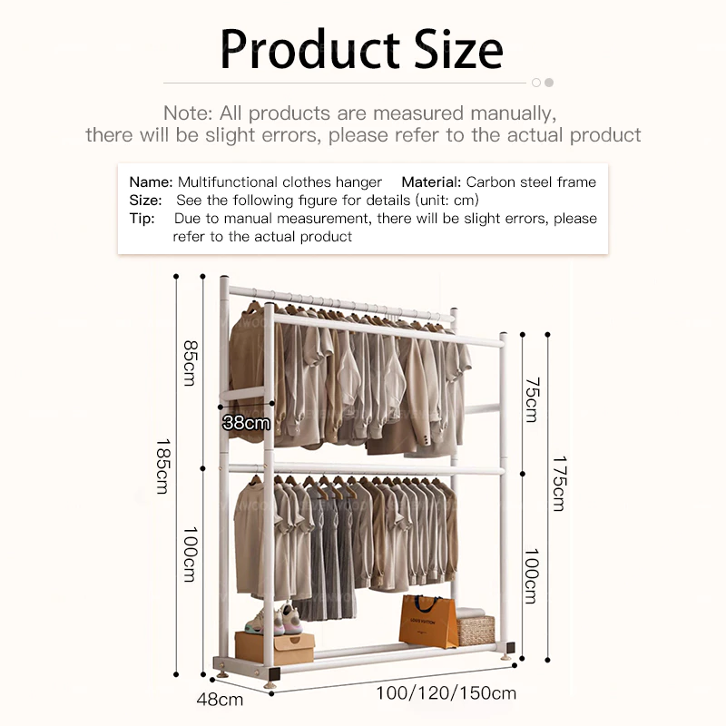 SEVENWOOD Clothes Rack Rak Baju Penyangkut Besi Rack Steel Hanger Organizer Baju Rak Baju Clothing Display 100-150CM